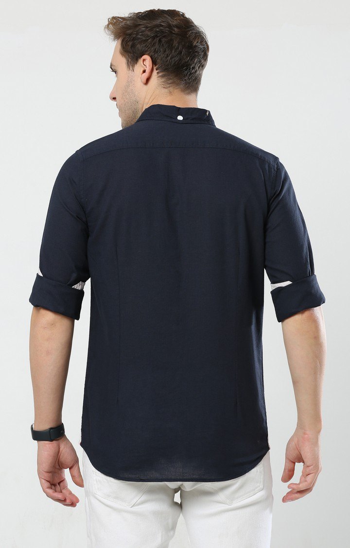 Men's Navy Blue Solid Casual Shirt