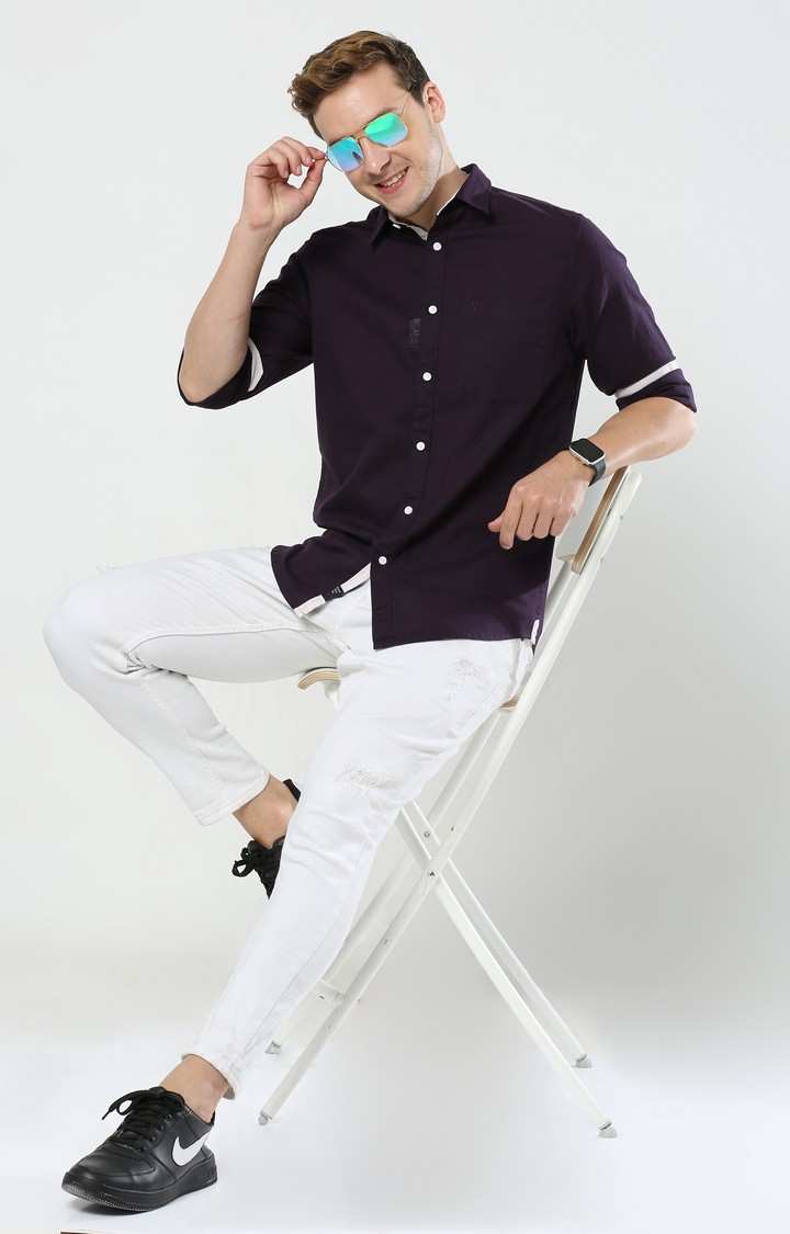 Men's Purple Solid Casual Shirt
