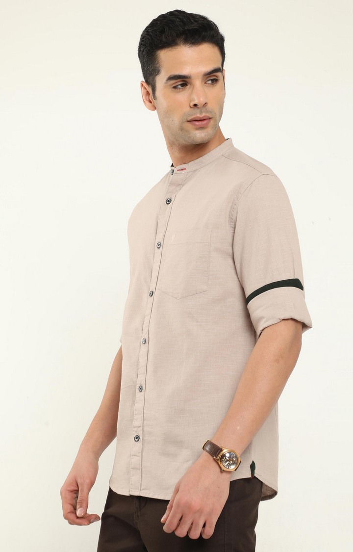 Men's Beige Solid Casual Shirt