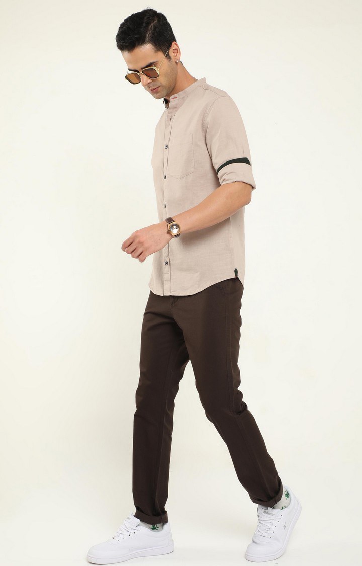 Men's Beige Solid Casual Shirt