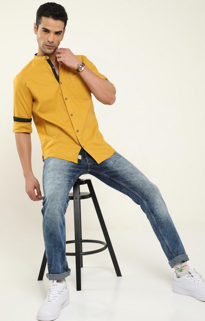Men's Yellow Solid Casual Shirt