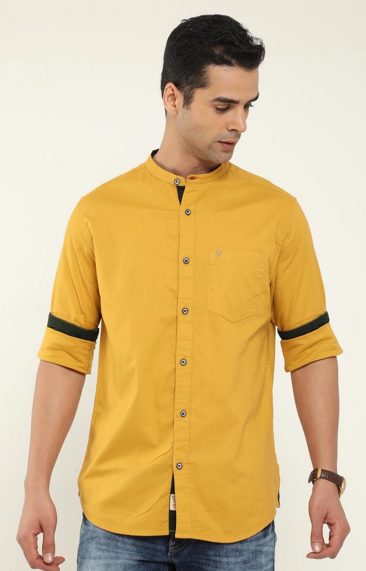 Men's Yellow Solid Casual Shirt