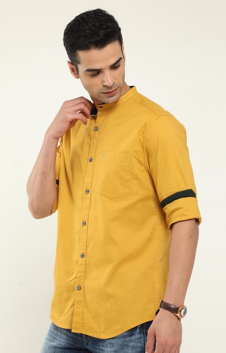 Men's Yellow Solid Casual Shirt