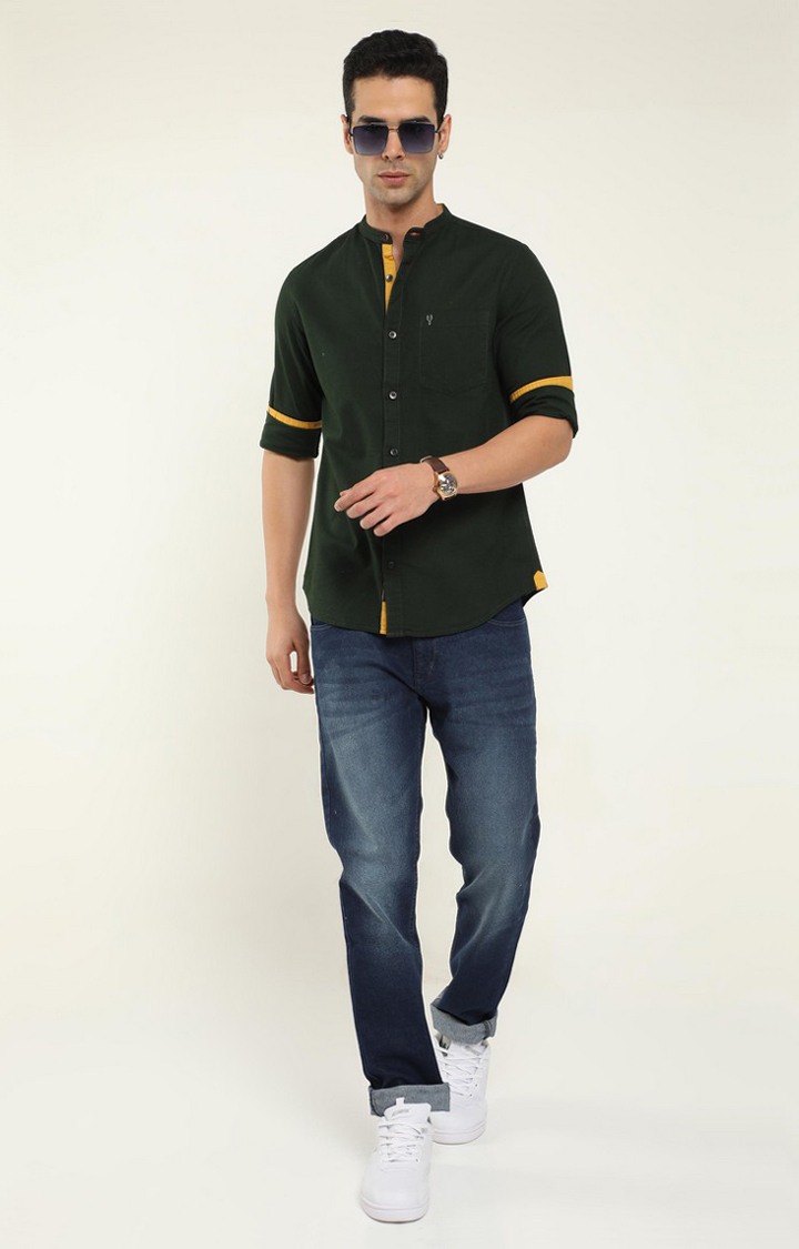 Men's Green Solid Casual Shirt