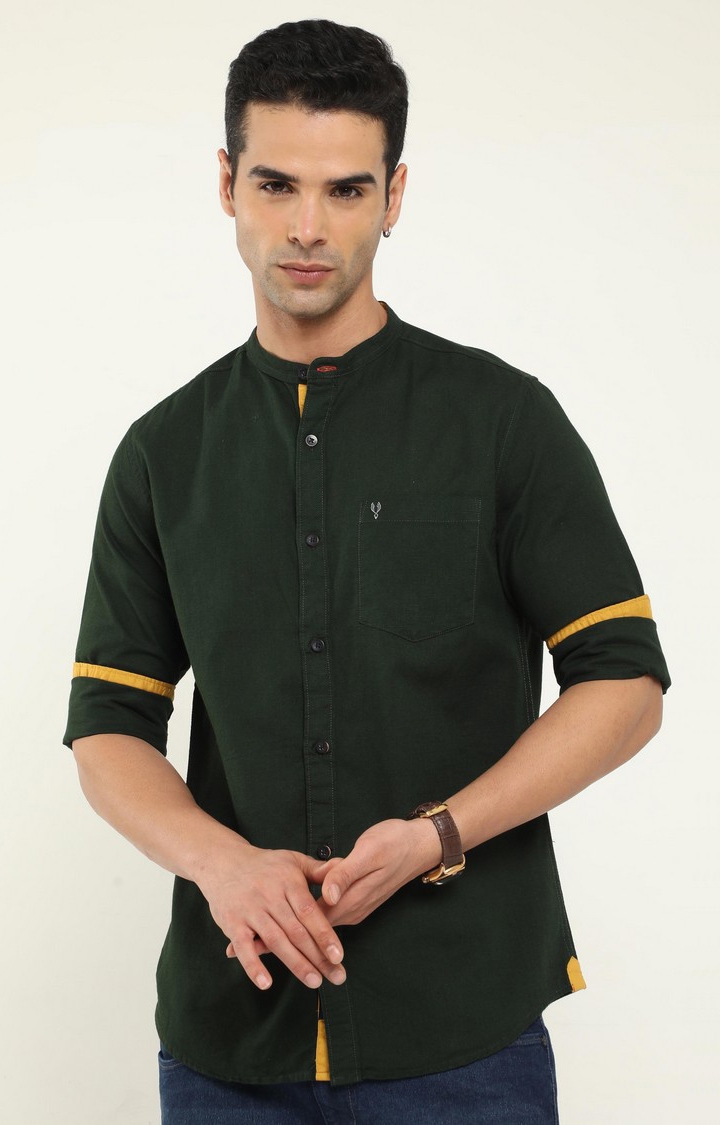 VUDU | Men's Green Solid Casual Shirt