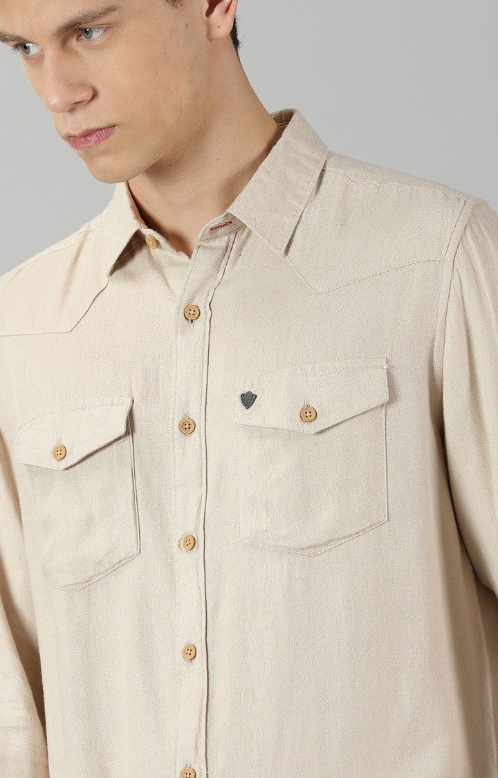 Men's Beige Solid Casual Shirt