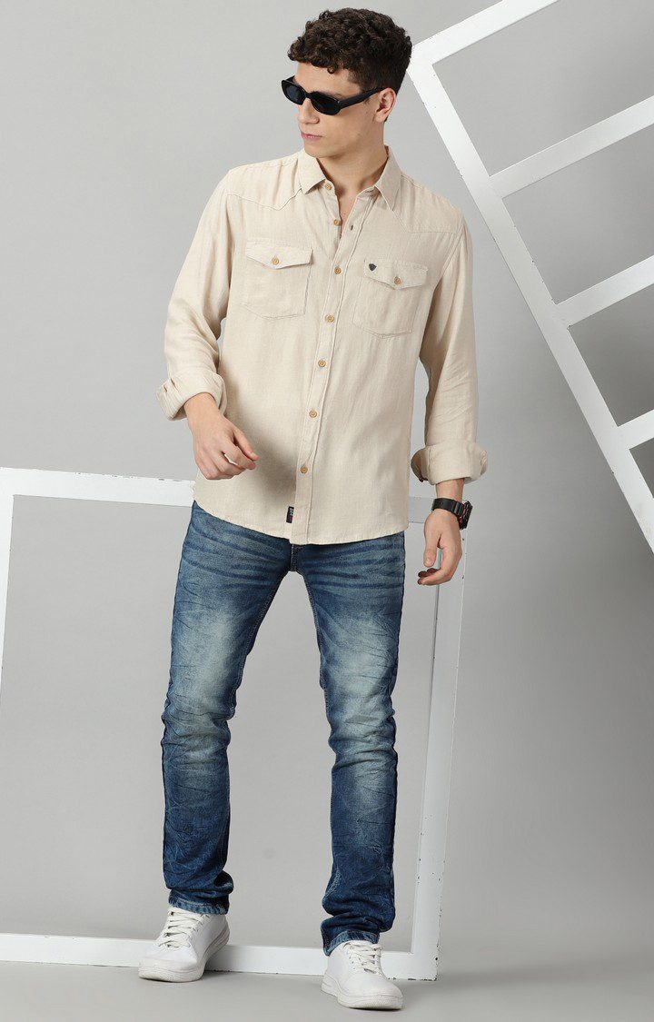 Men's Beige Solid Casual Shirt