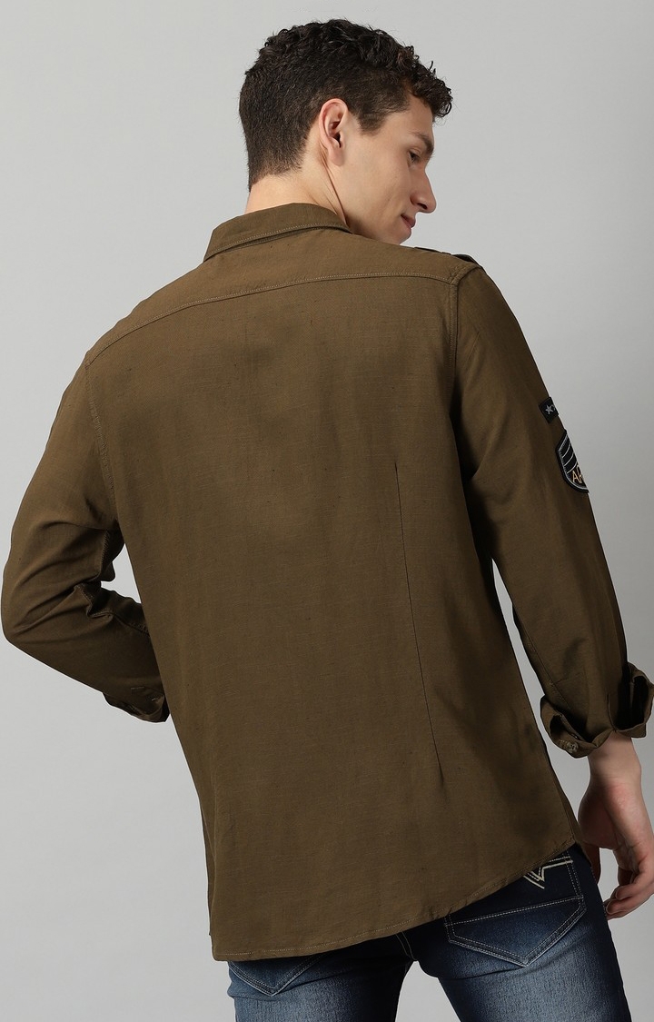 Men's Coffee Solid Casual Shirt