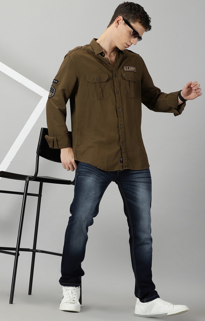 Men's Coffee Solid Casual Shirt