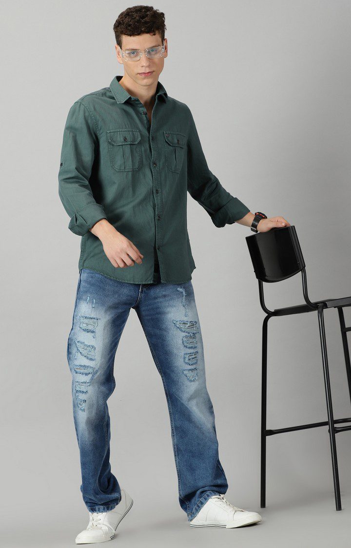 Men's Forest Green Solid Casual Shirt