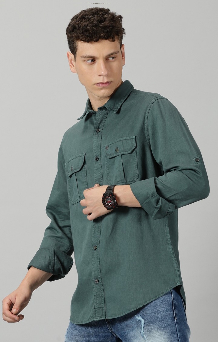 Men's Forest Green Solid Casual Shirt