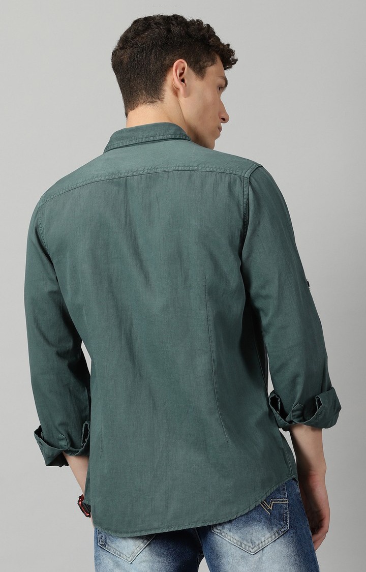 Men's Forest Green Solid Casual Shirt