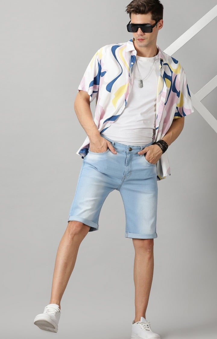 Men's Blue Cotton Shorts