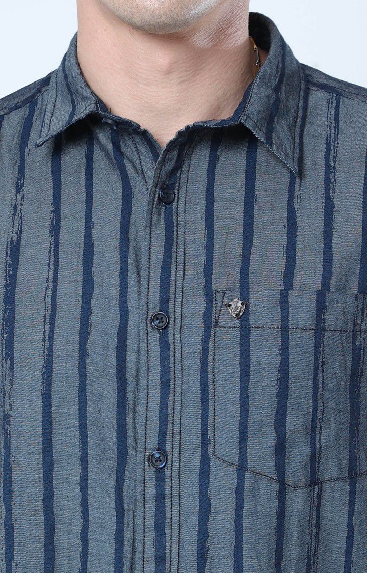 Men's Grey Striped Casual Shirt