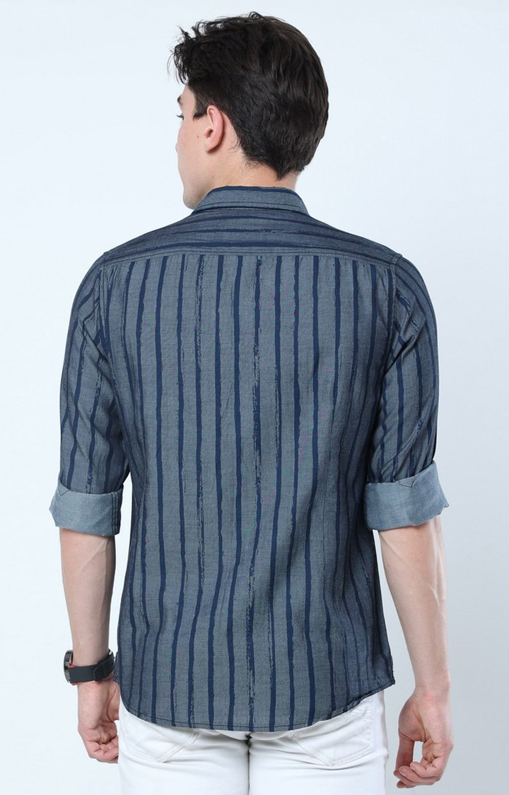 Men's Grey Striped Casual Shirt