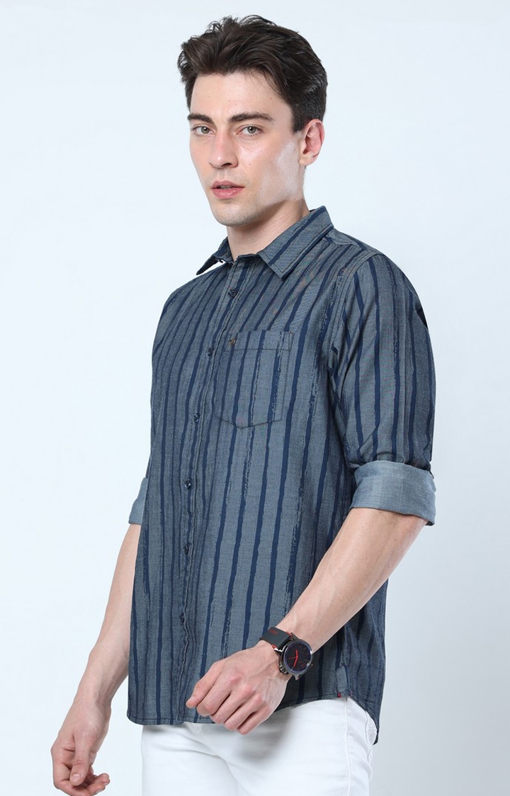 Men's Grey Striped Casual Shirt
