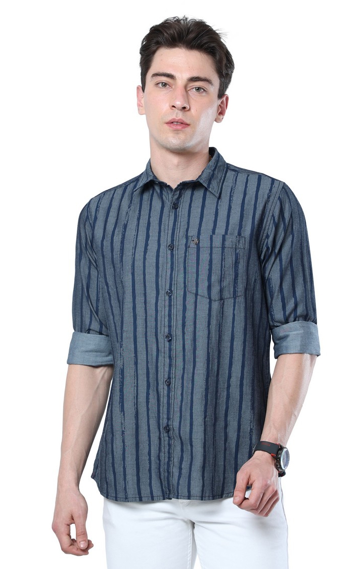 VUDU | Men's Grey Striped Casual Shirt
