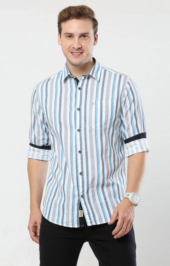 VUDU | Men's Blue Striped Casual Shirt