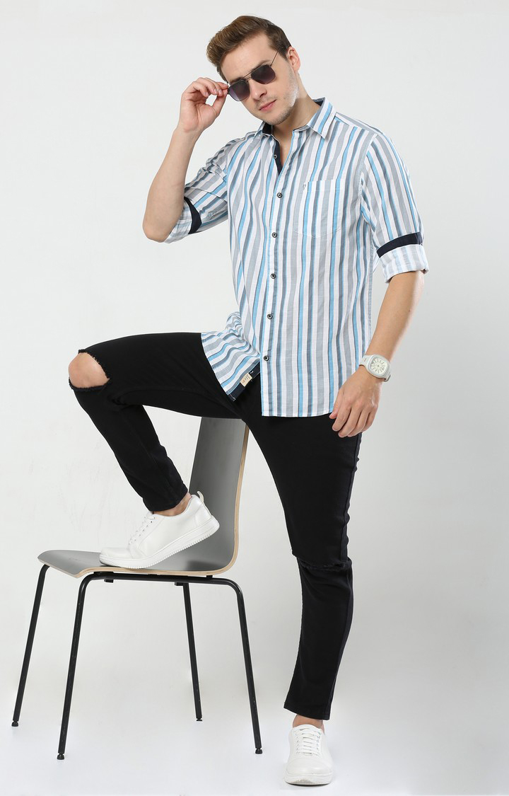 Men's Blue Striped Casual Shirt