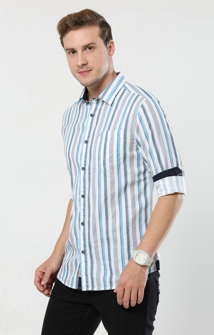 Men's Blue Striped Casual Shirt