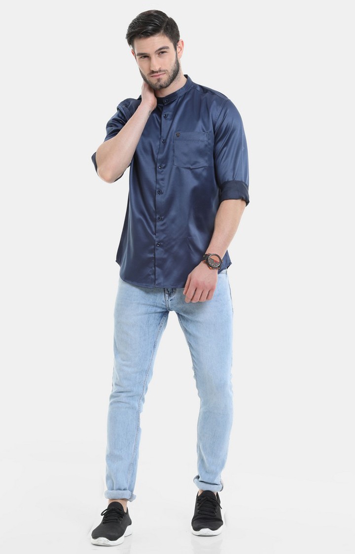 Men's Blue Solid Casual Shirt