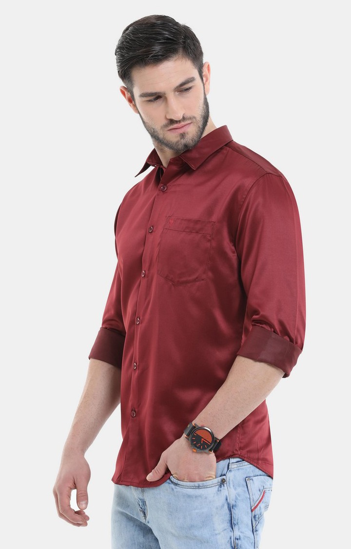 Men's Maroon Solid Casual Shirt