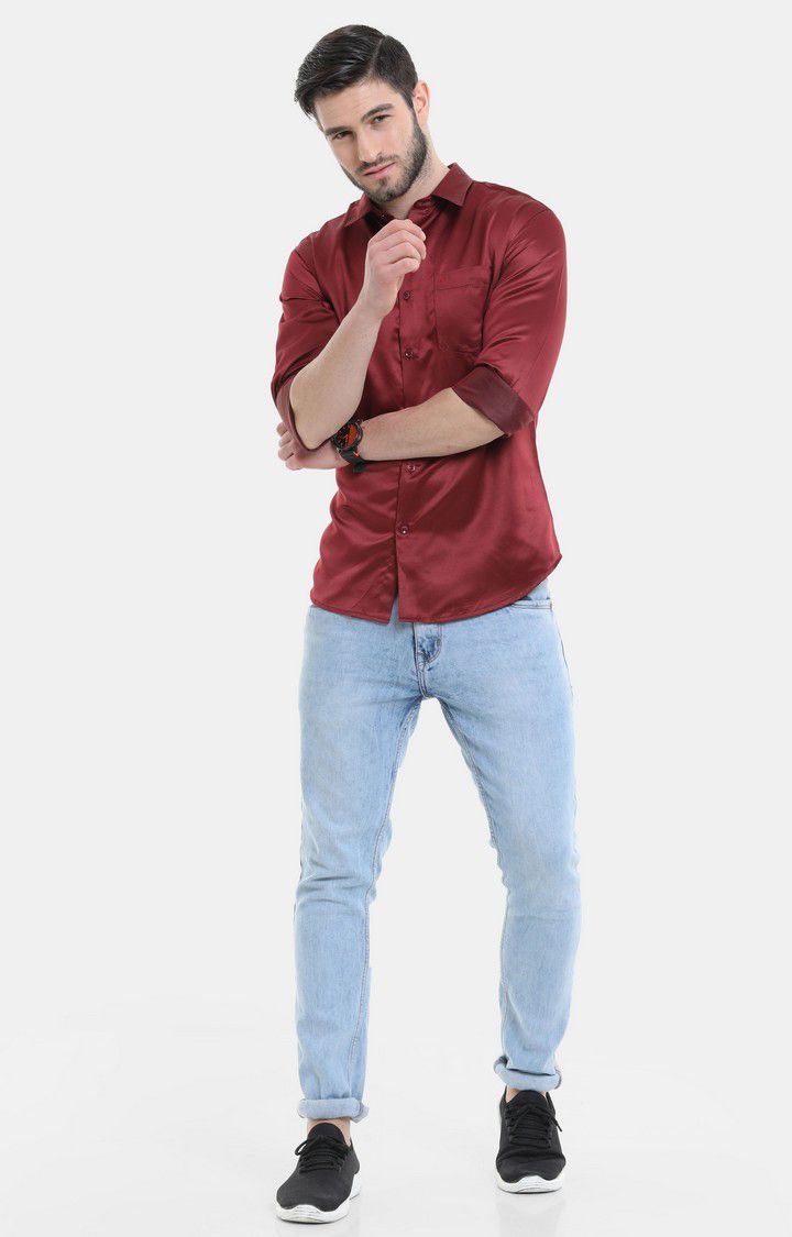 Men's Maroon Solid Casual Shirt