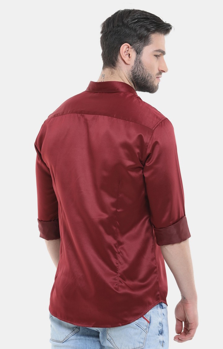 Men's Maroon Solid Casual Shirt