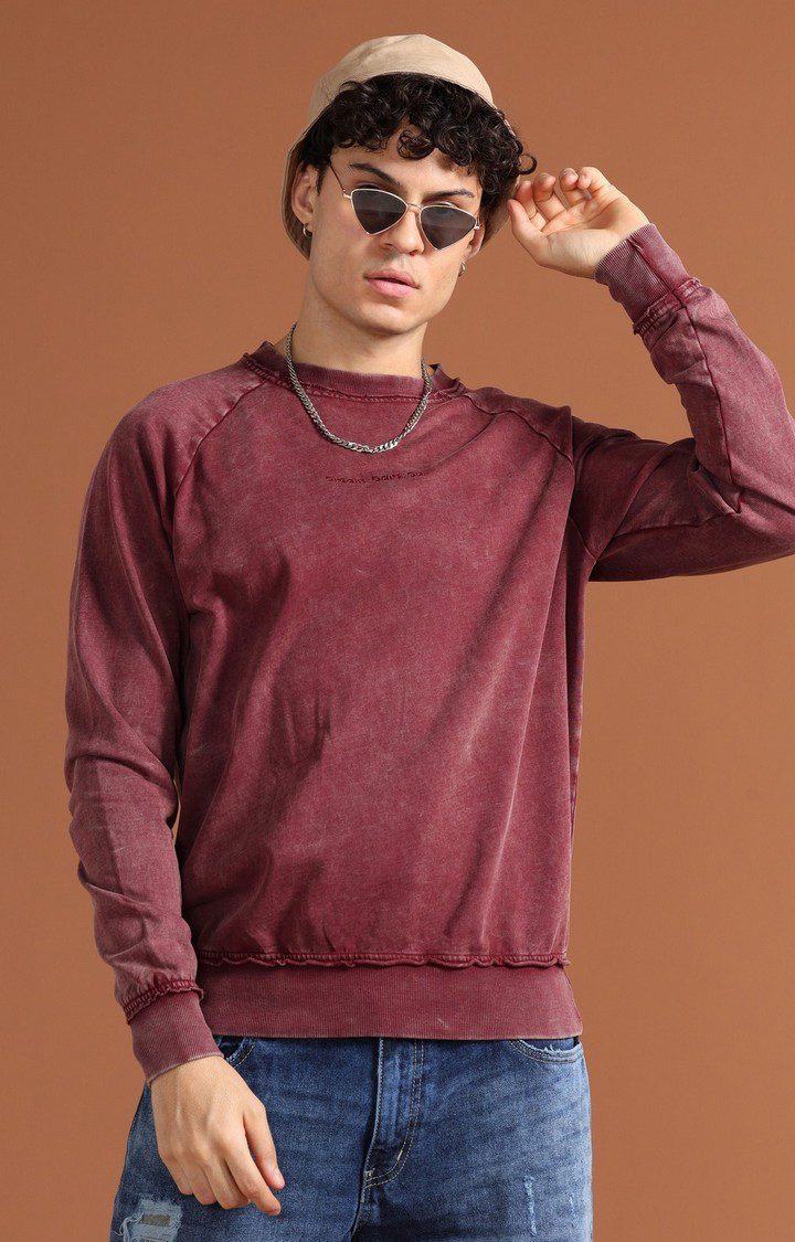 Men's Burgundy Solid SweatShirt