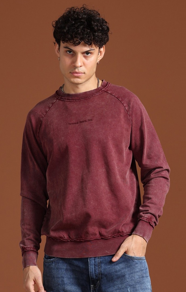 Men's Burgundy Solid SweatShirt