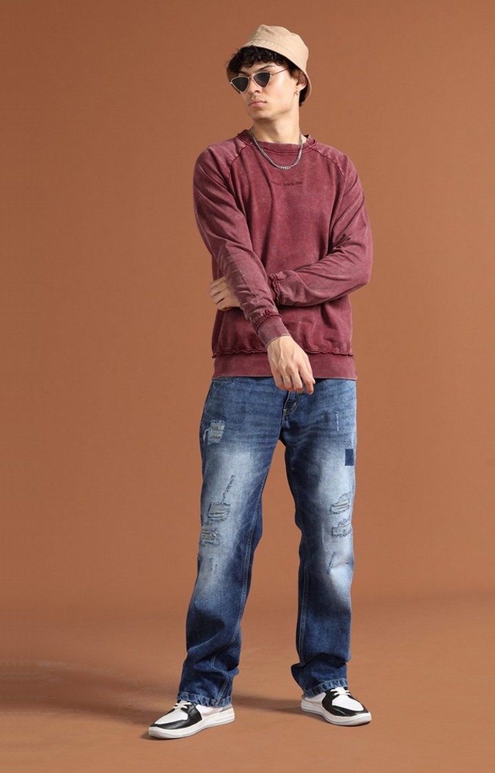 Men's Burgundy Solid SweatShirt