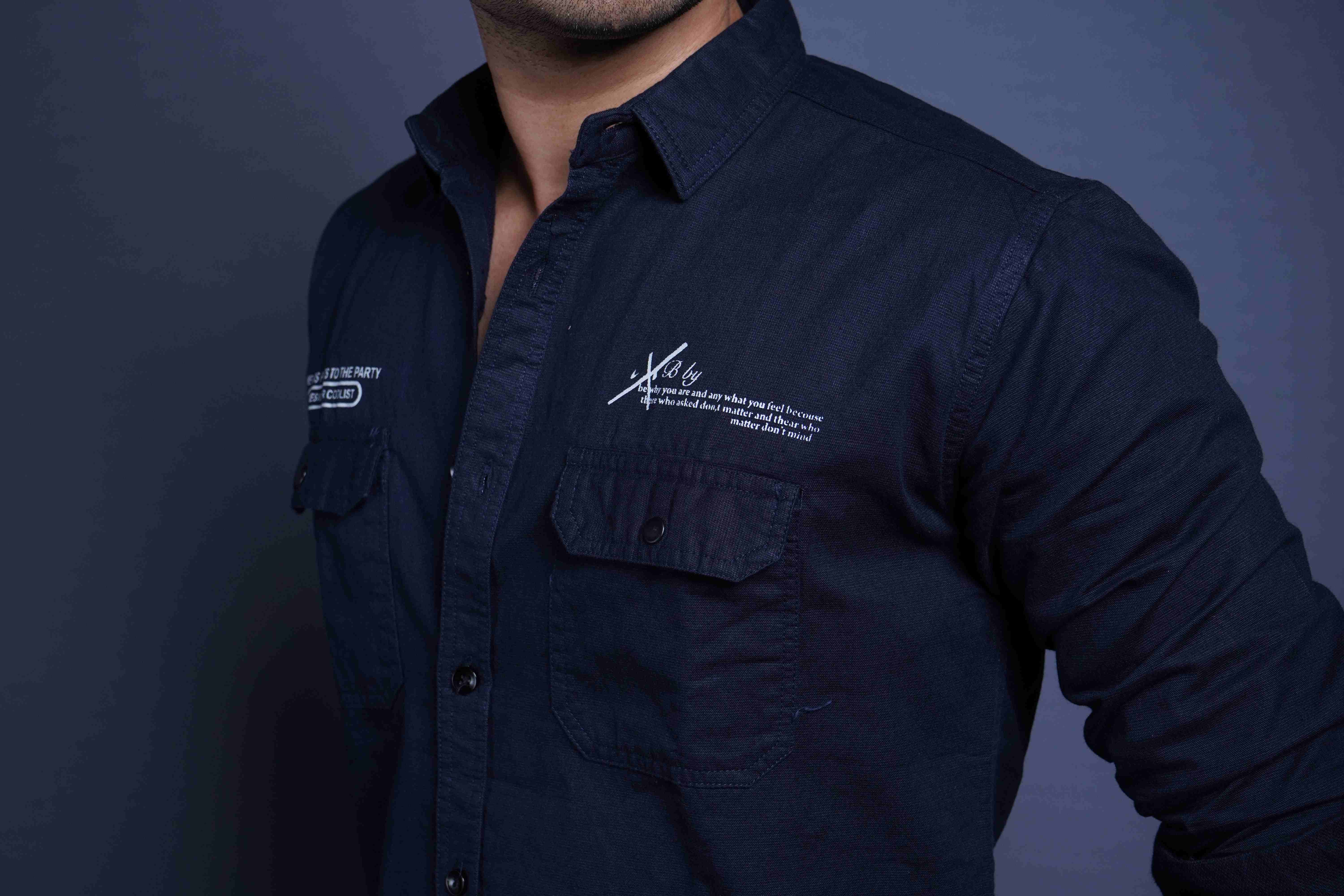 One Denim Elegant Dark Blue Cotton Casual Shirt