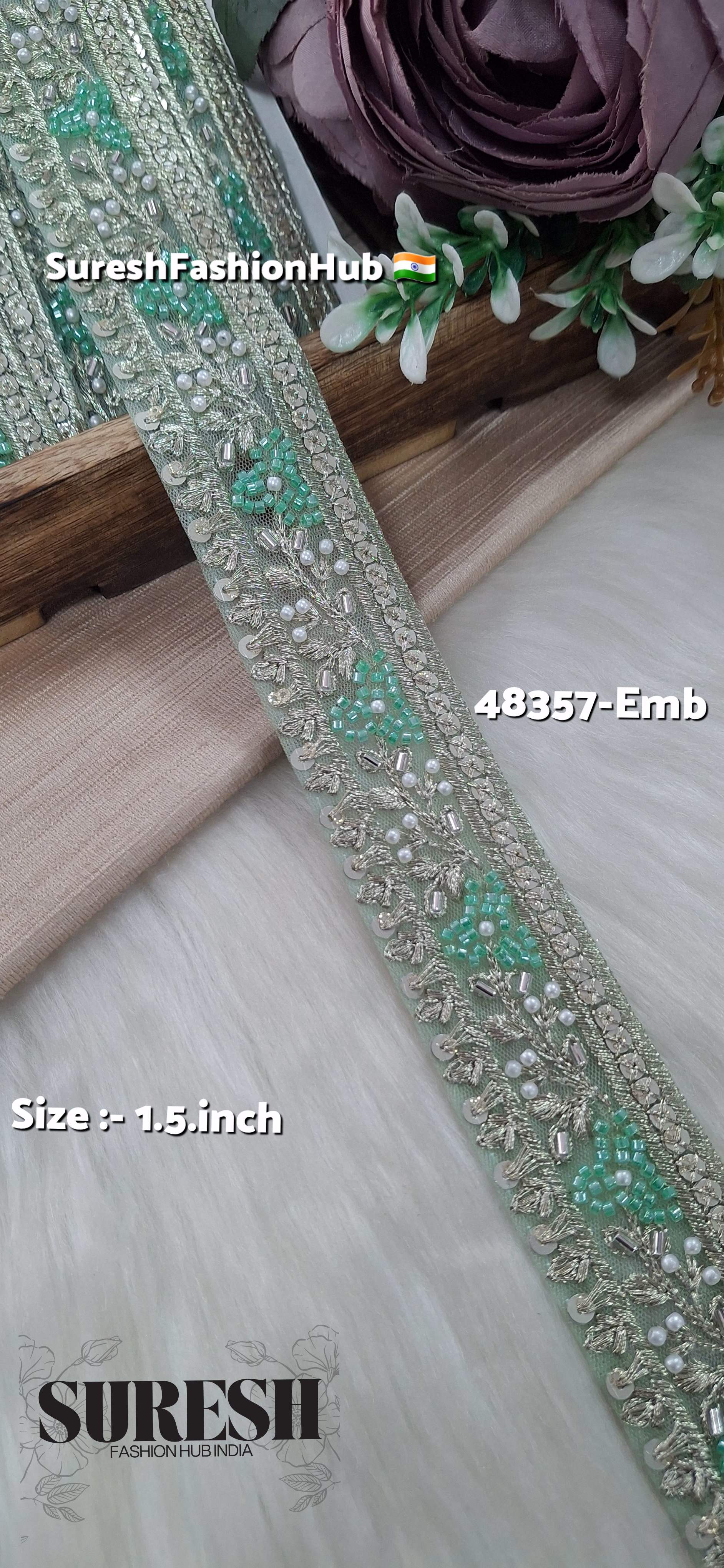 SeaGreen Beaded Floral Grace Net Embroidered Lace