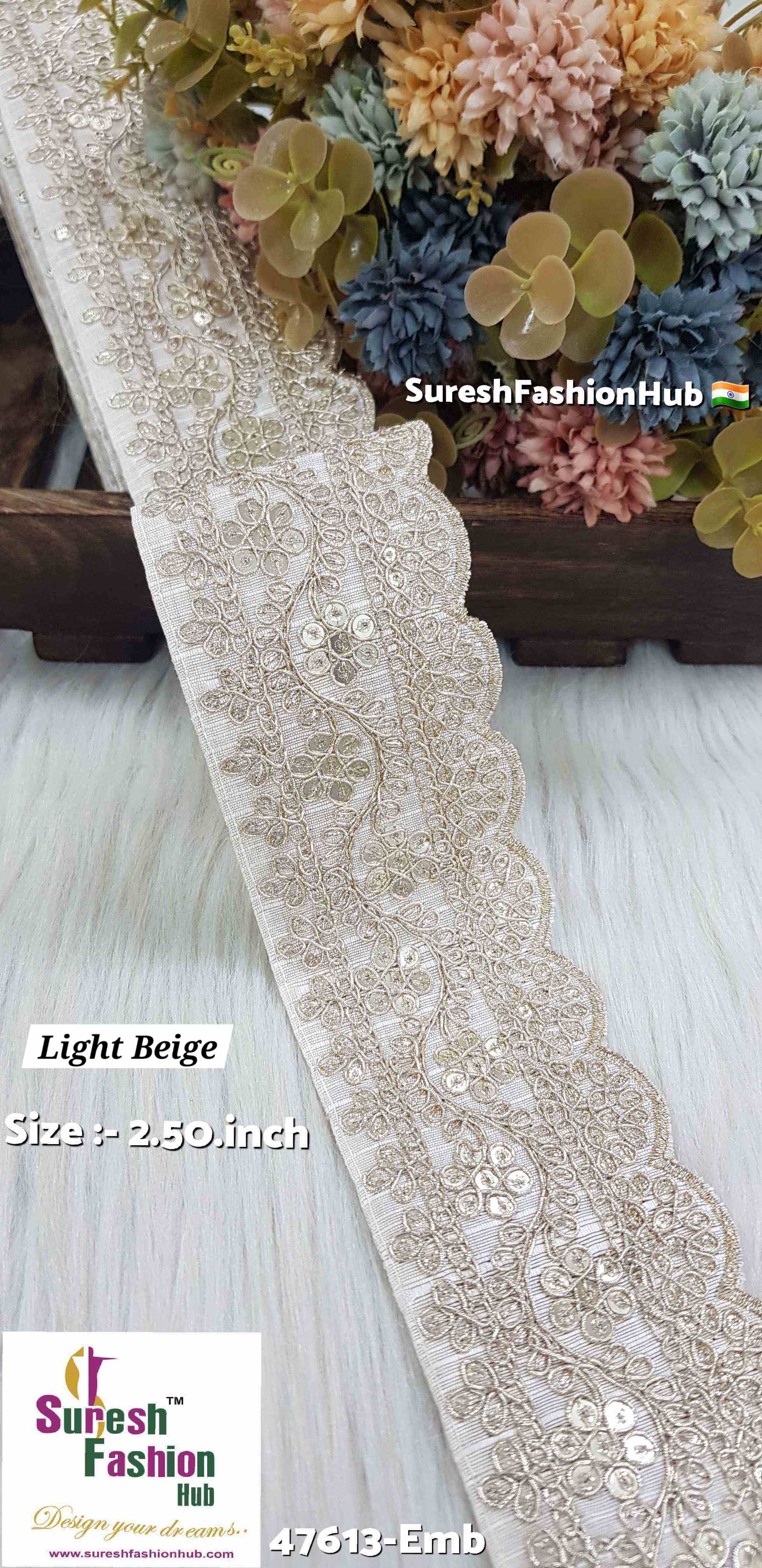 Floral Light Beige Fabric Based Embroidery