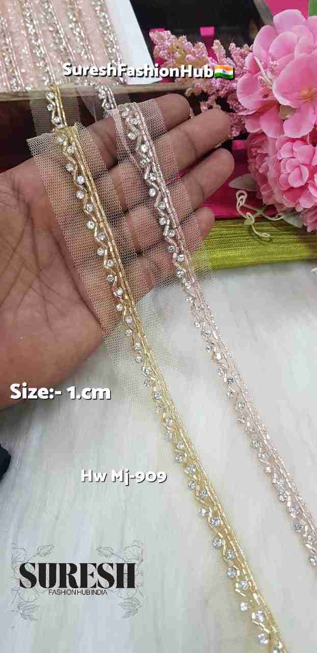Rose Gold Handmade Cutdana Diamond Lace – Mj-909