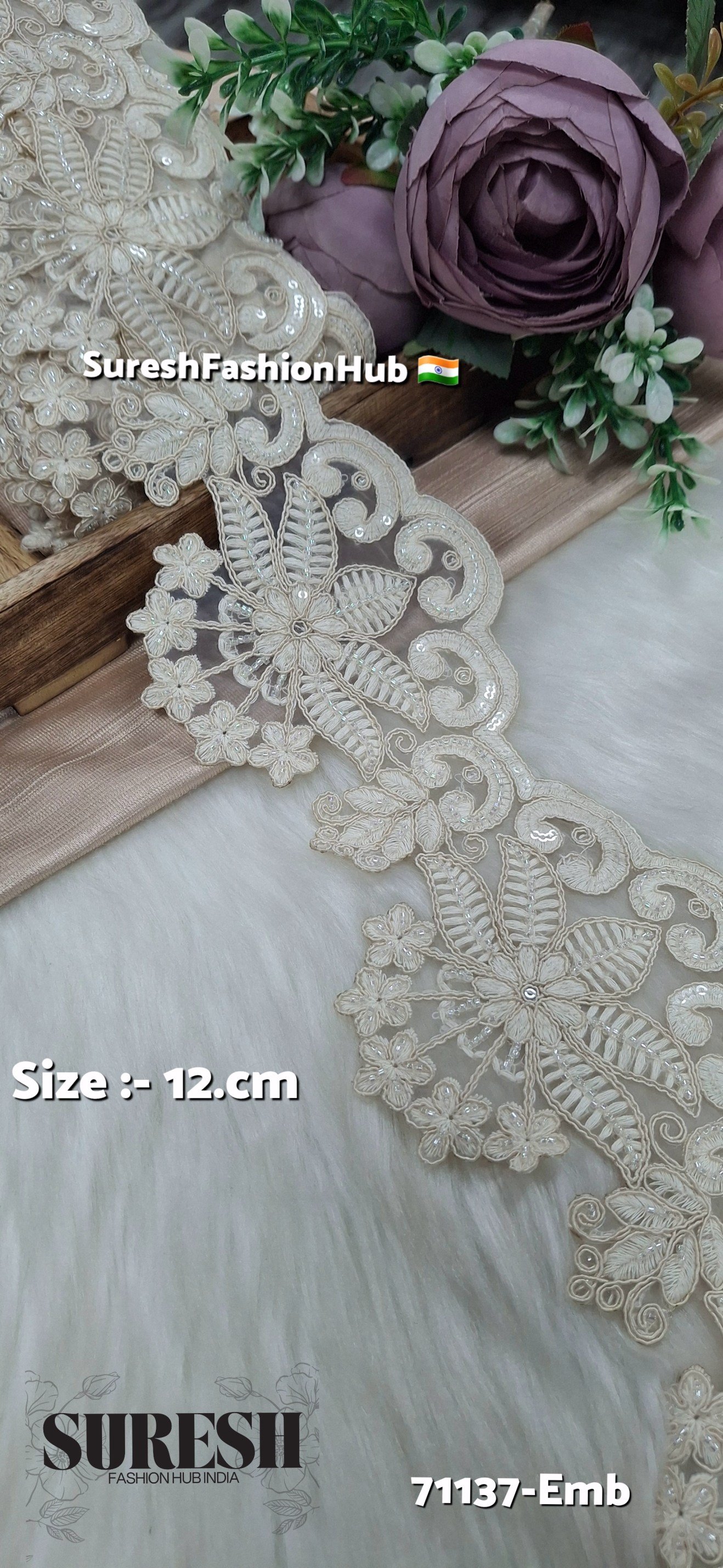 Ivory Royalty Grand Floral Beaded Lace – Off-White | 71137-Emb