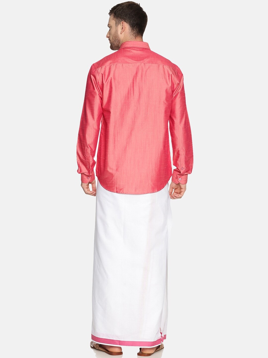 Ramraj Cotton | RAMRAJ COTTON Men Pink  White Solid Shirt  Dhoti Set 1