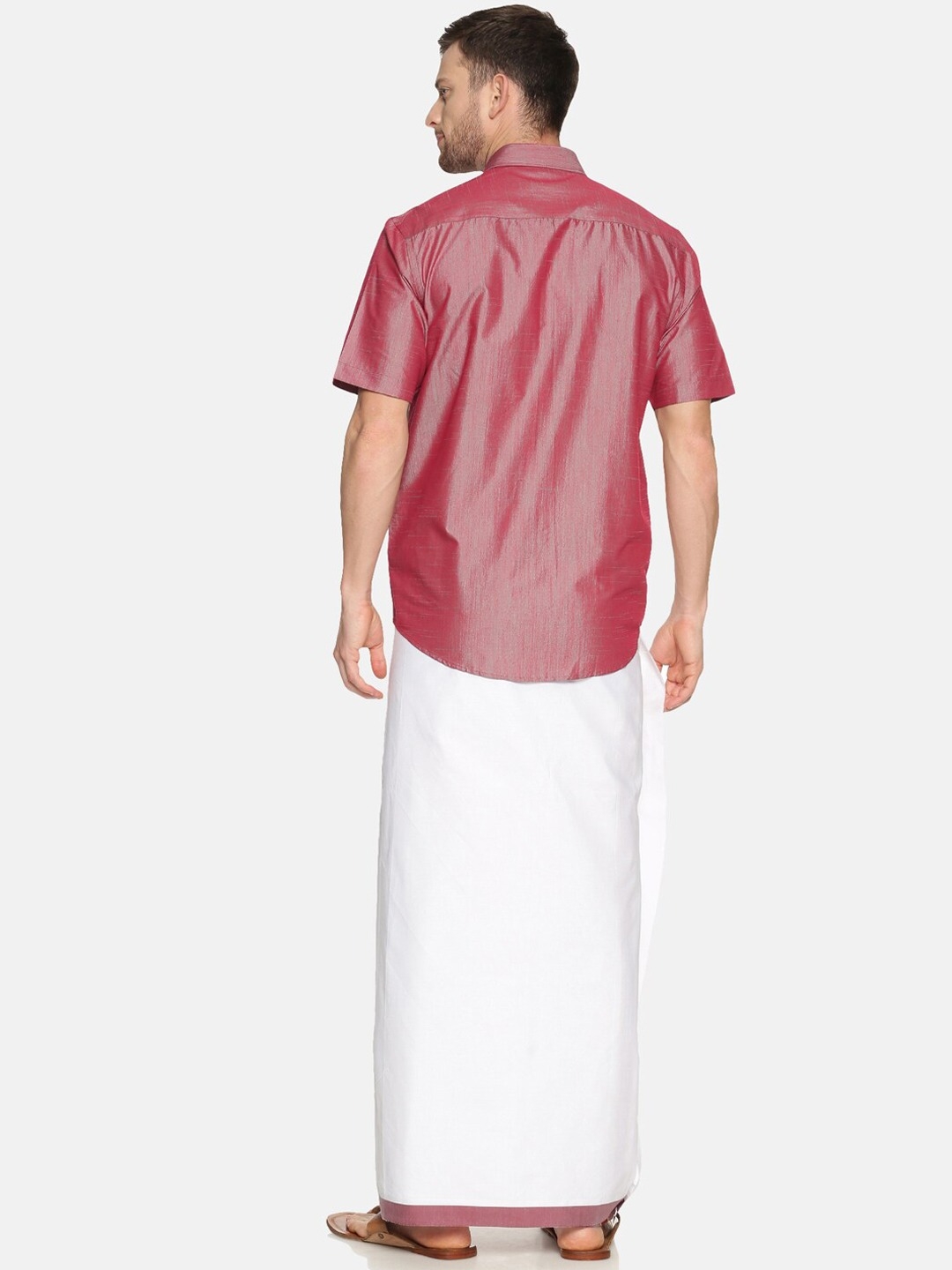 Ramraj Cotton | RAMRAJ COTTON Men Purple  White Solid Shirt  Dhoti Set 1