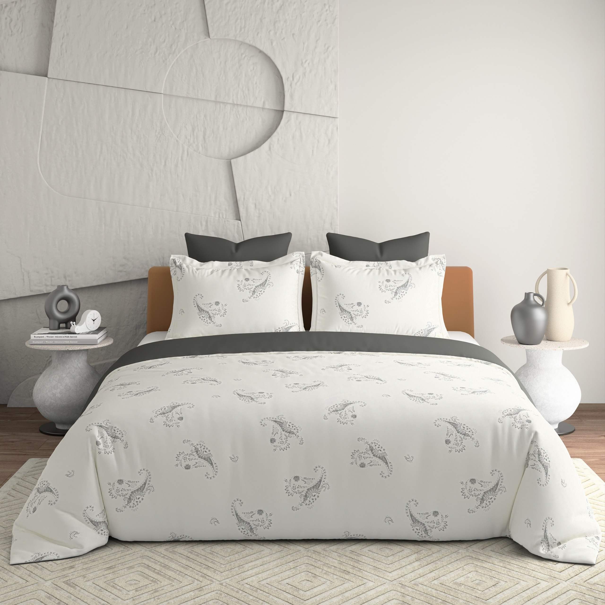 Bellagio Jovial White Cotton 3pc King Size BedSheet Set