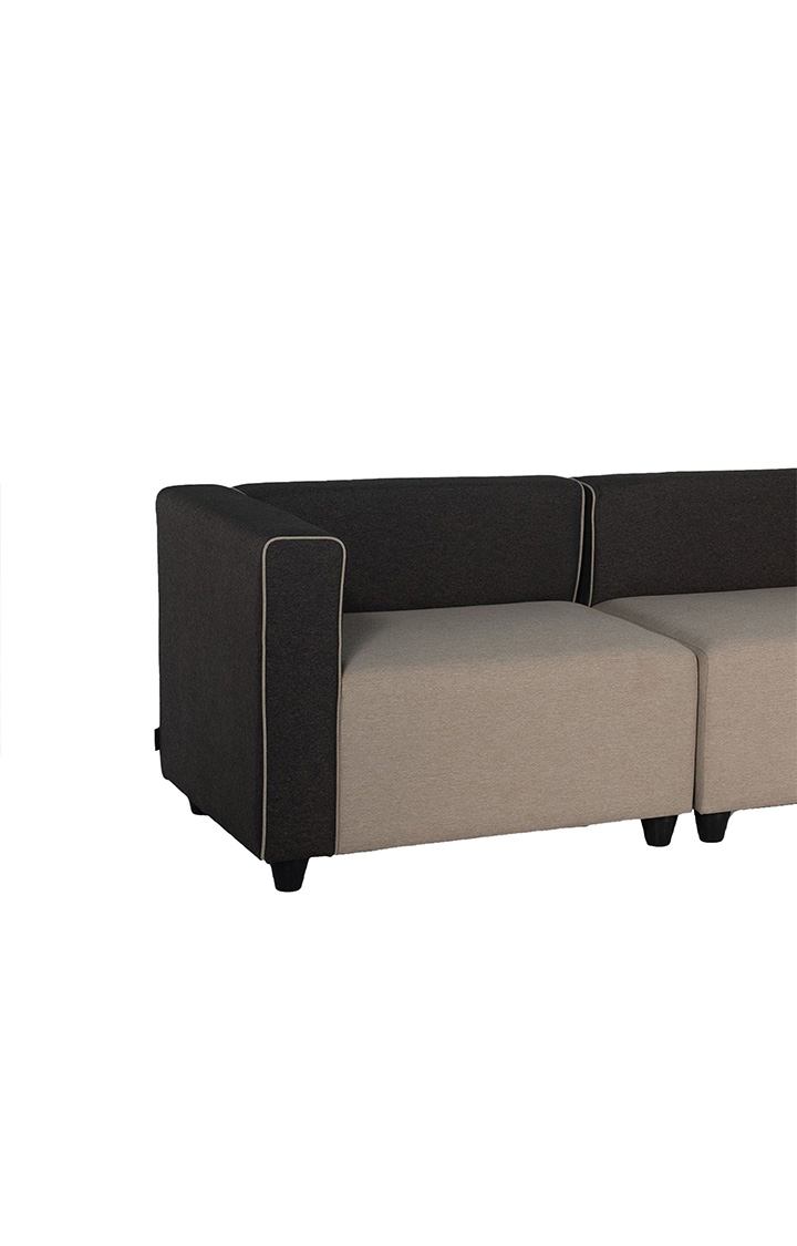 neudot Margot Fabric 3 Seater Sofa with Ottoman |Finish Color - Beige & Dark Brown|Ottoman Sofa for Living Room | Premium Fabric Sofa|3 Seater Sofa |Padded Cushioned Armrest |