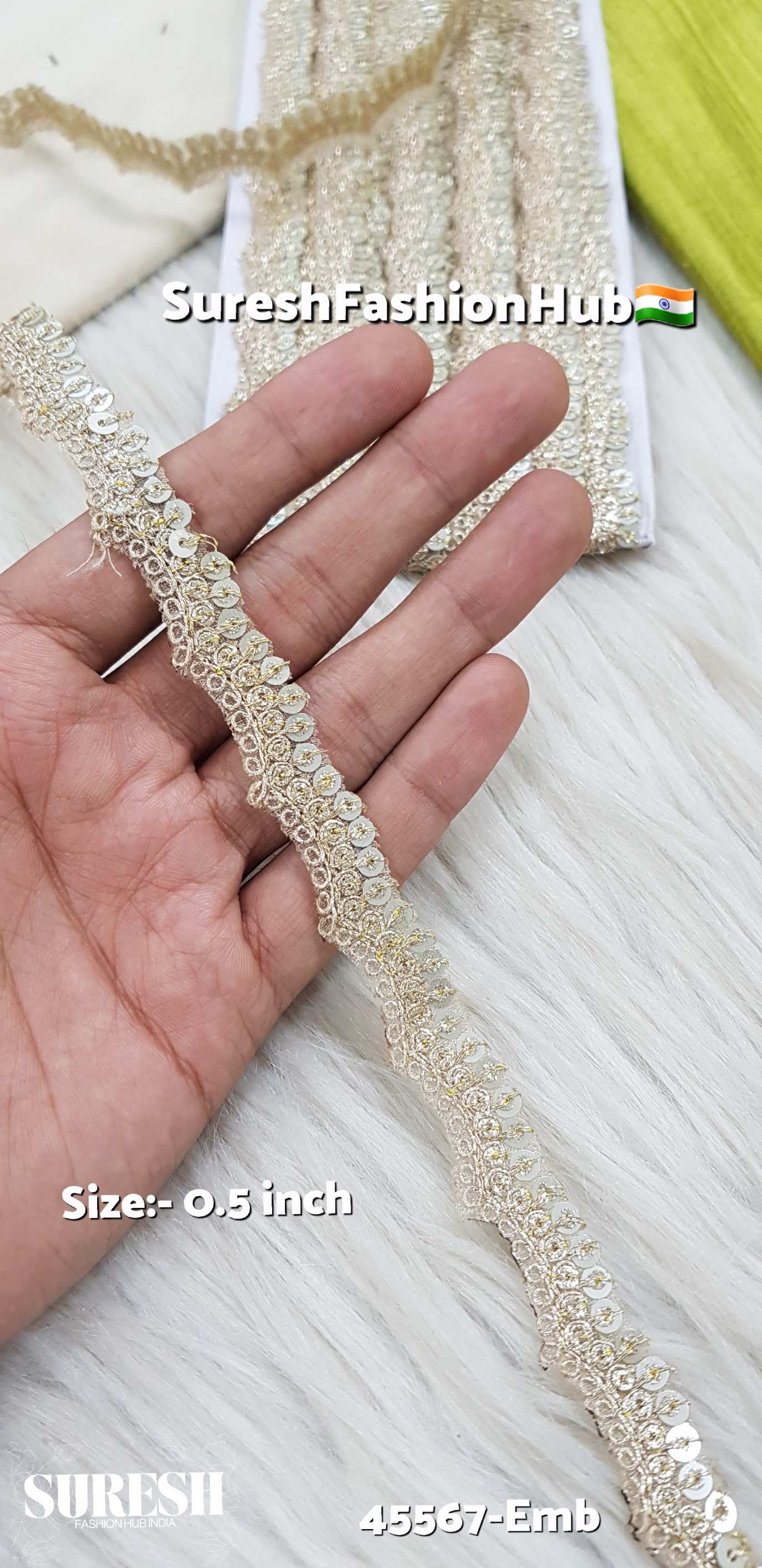 Light Pearl Scalloped Organza Dori Sequin Lace