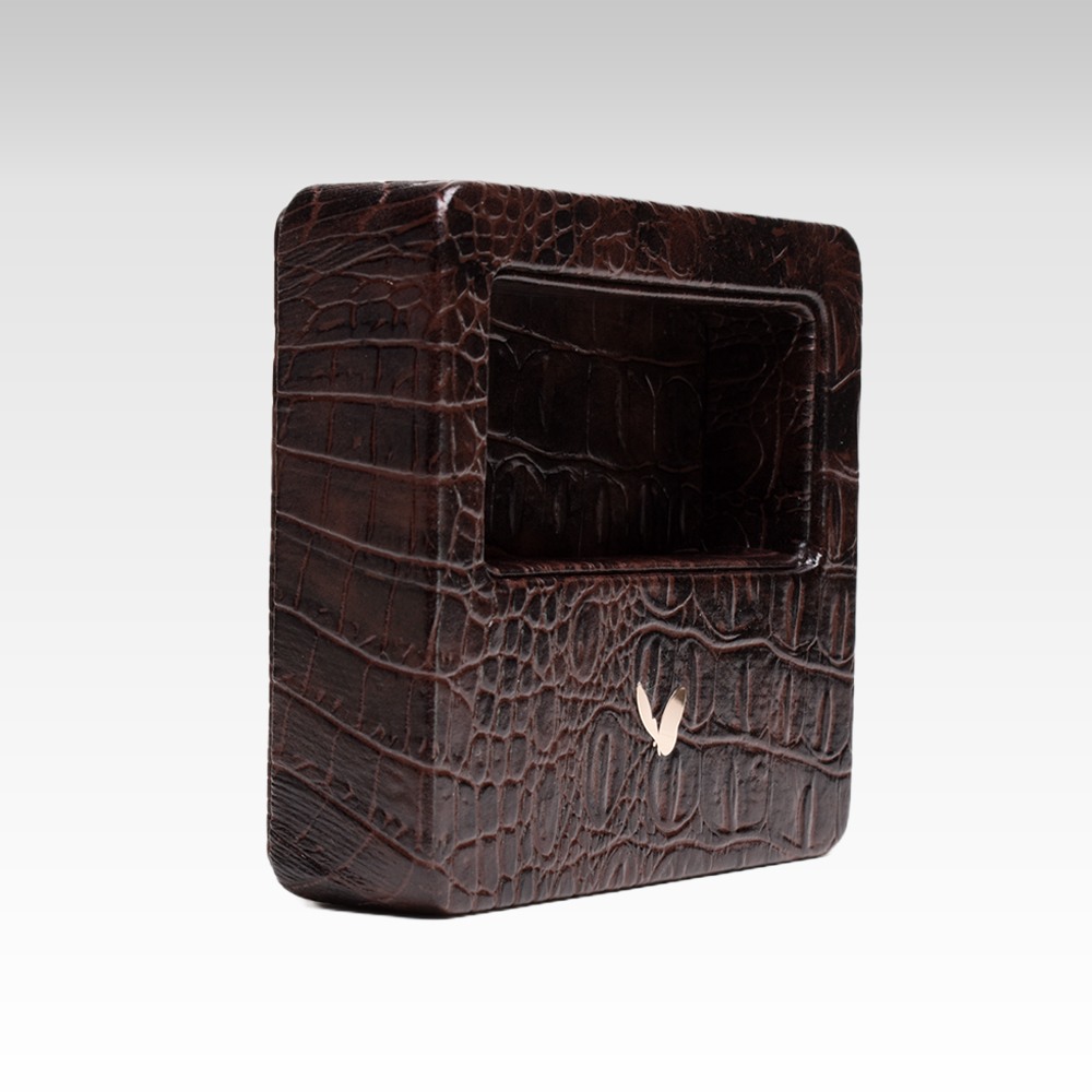 Ultra Premium Visiting Card Holder / Desk Organizer / Accessories in Premium Faux Leather | Size: 5 x 4.5 x 1.38(H) Inches | Croco Series | Brown