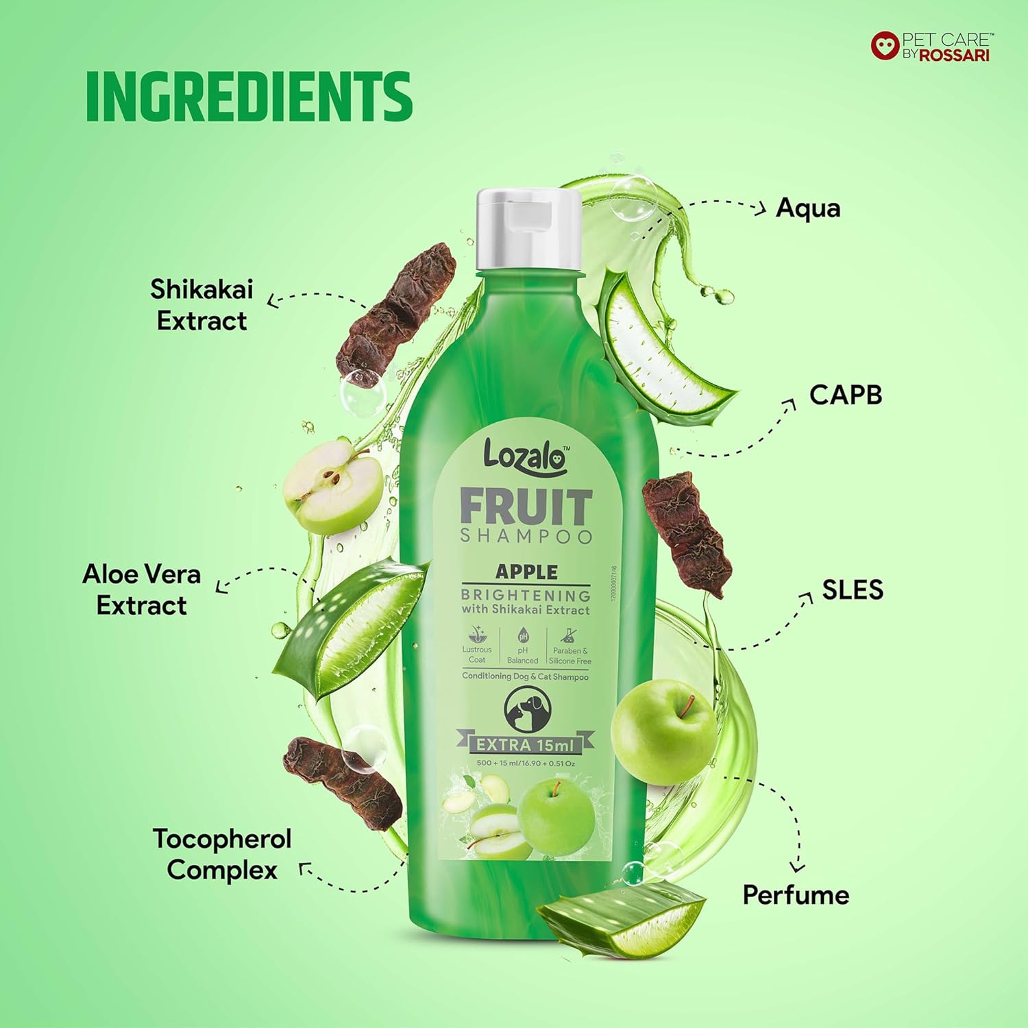 Lozalo Fruit Shampoo for Dogs & Cats 515 ml, Apple