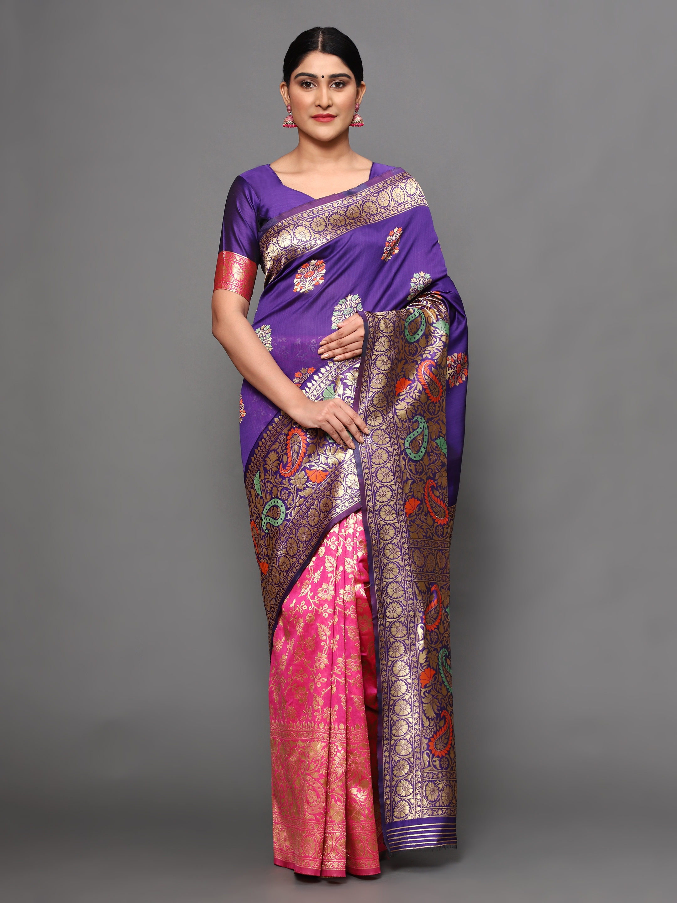 Glemora Blue Beautiful Ethnic Wear Silk Blend Banarasi Traditional Saree