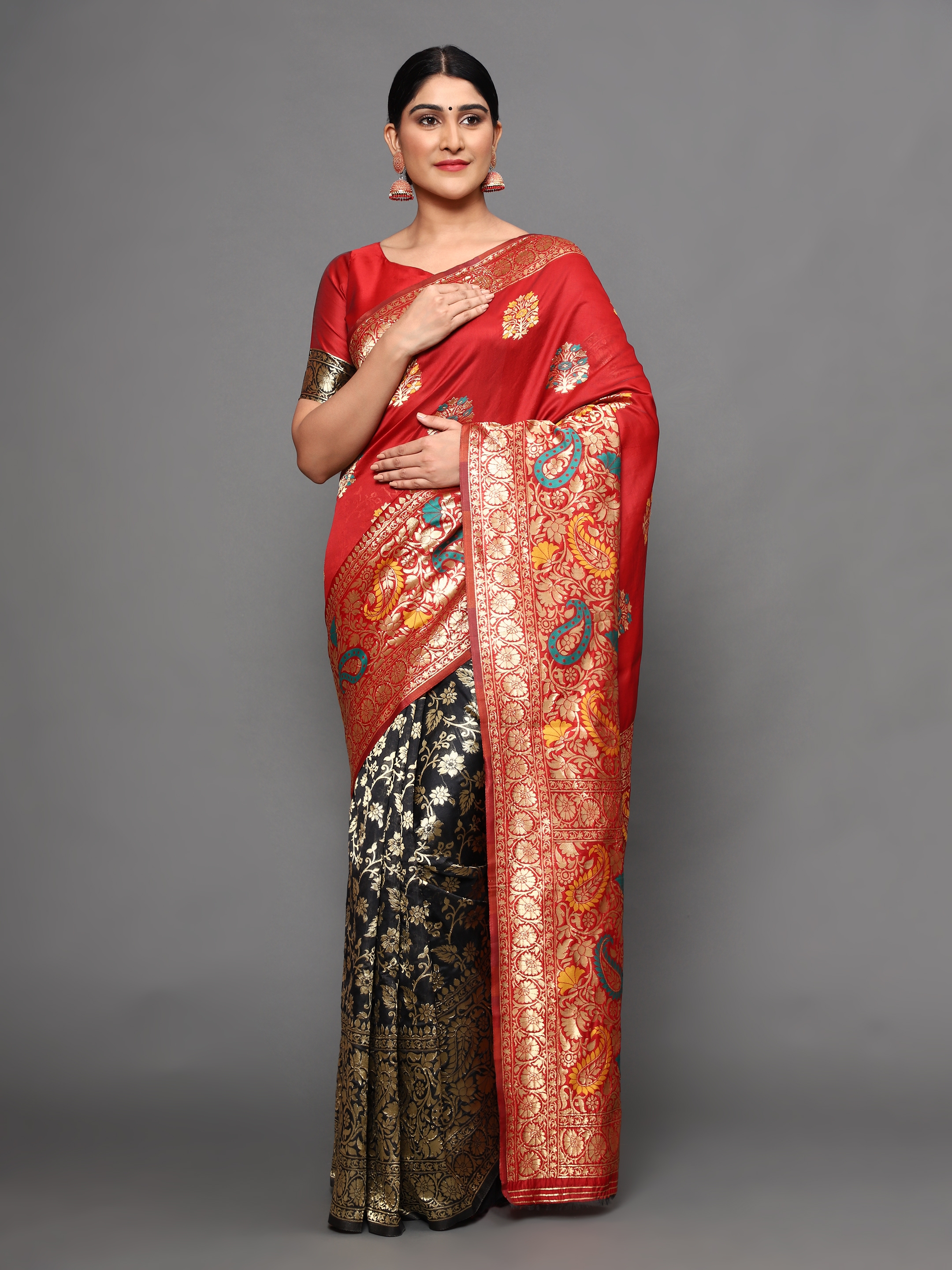 Glemora Black Beautiful Ethnic Wear Silk Blend Banarasi Traditional Saree