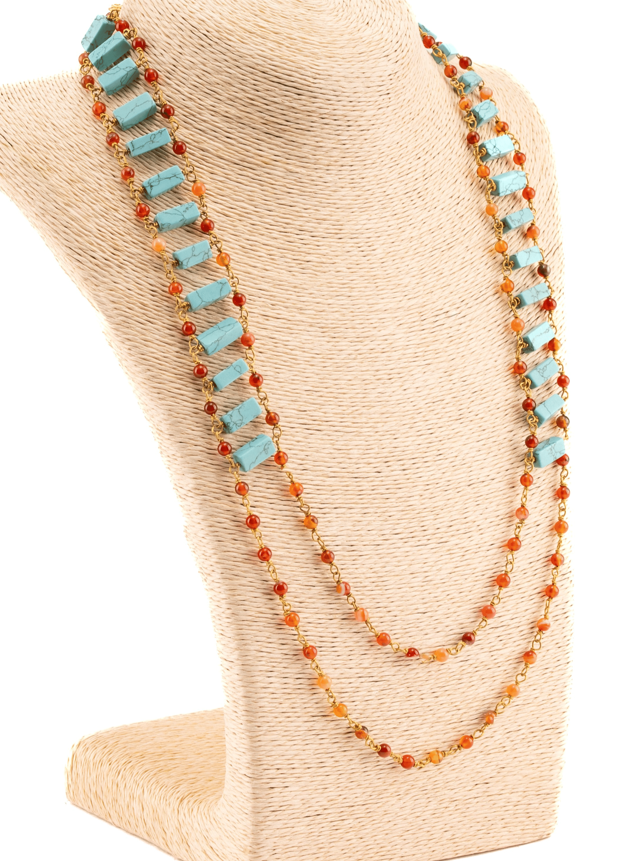 Stunning Double layered tube shaped torquoise and carnelian bead