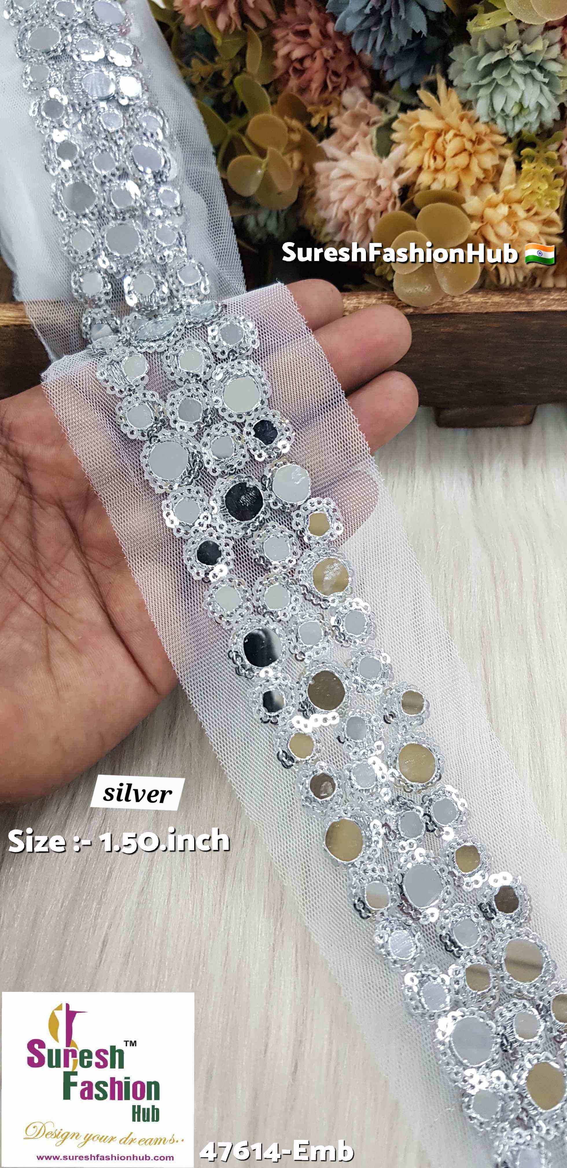 Mirrored Silver Sequins Net Embroidery