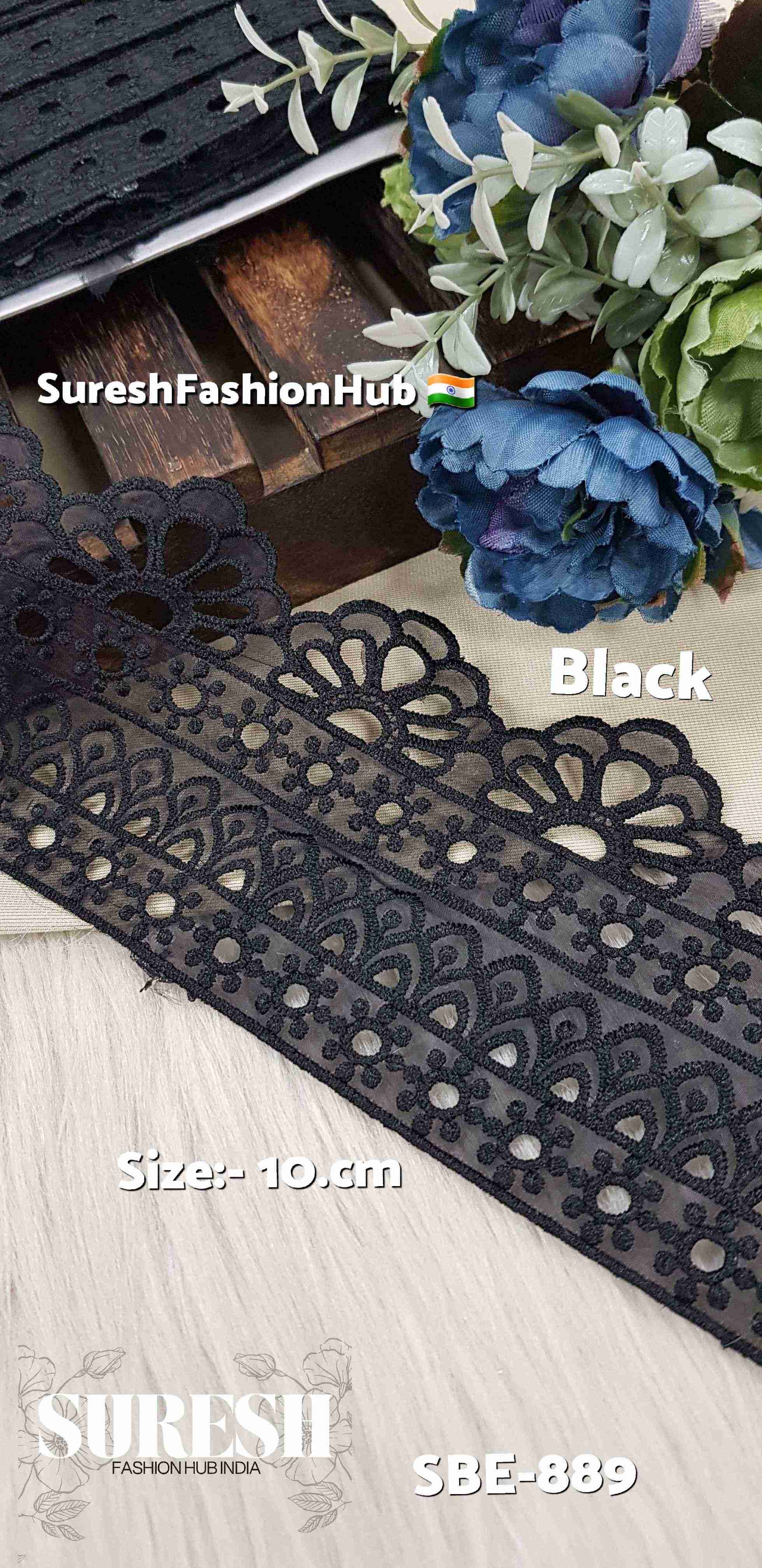 Bloom Black Organza Cutwork Lace
