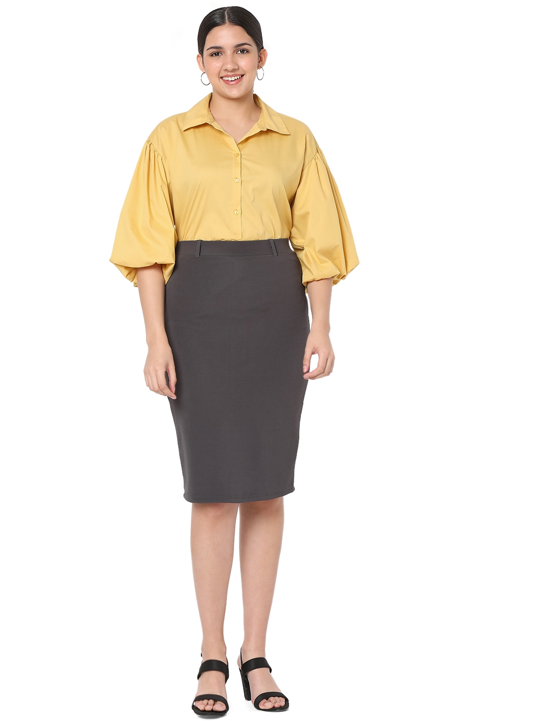 Smarty Pants | Smarty Pants women's cotton lycra grey color pencil skirt. 5