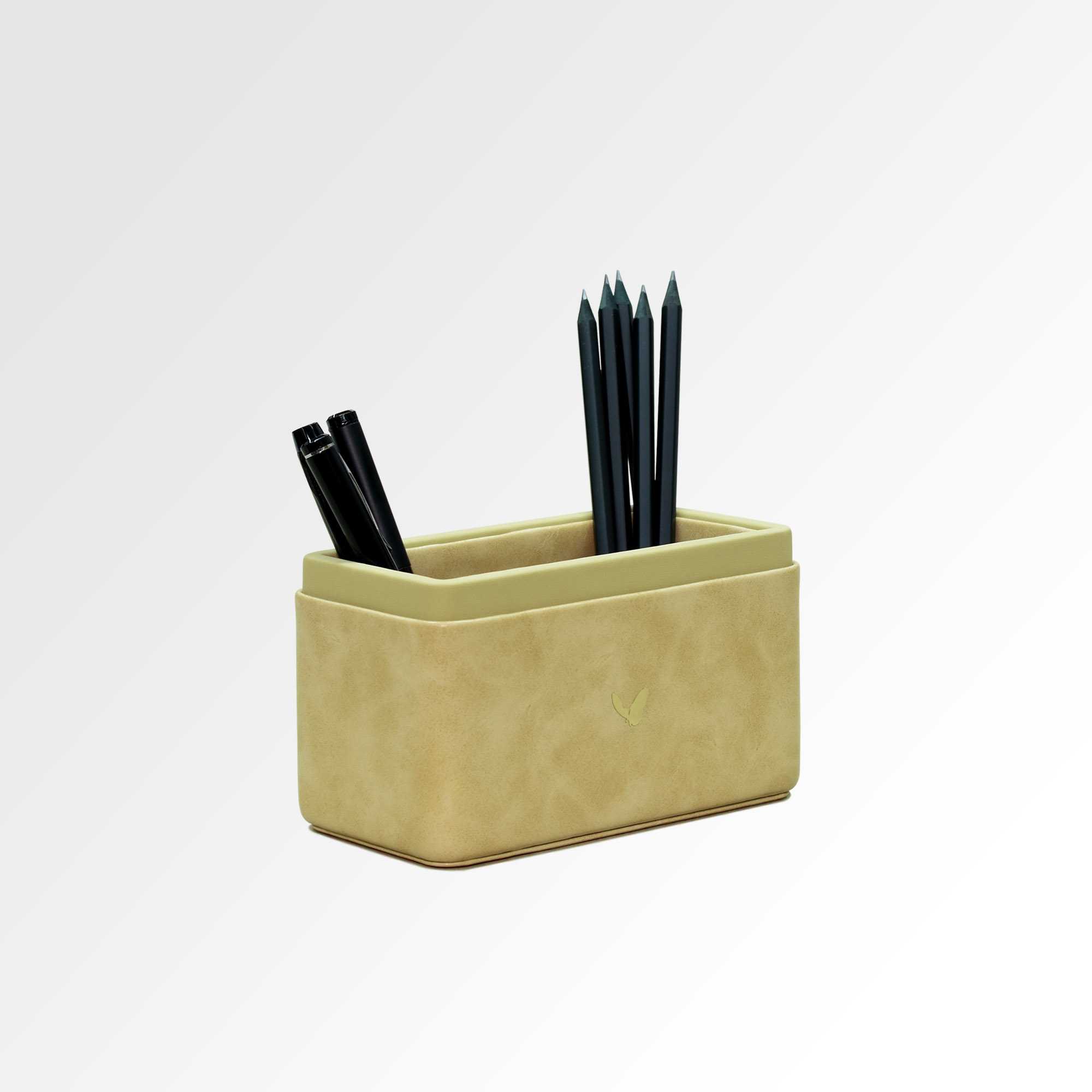 Pen/Pencil Holder | Faux Leather | Rectangular Medium | Moderno | Cream